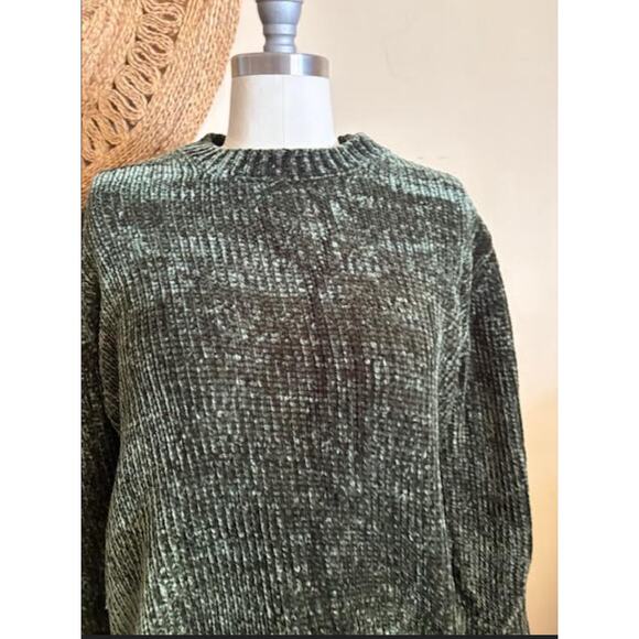 Woman Within Chenille Sweater Green Plush Knit Pullover Size 14/16 M Cozy Soft - Picture 2 of 6
